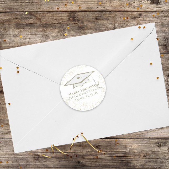 Sticker Rond Graduate Casquette Simple Modern Confetti Adresse  (Créateur téléchargé)