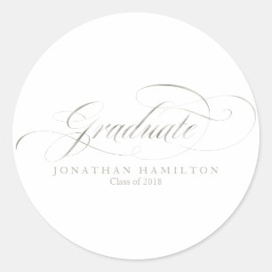 Sticker Rond Graduate Foil Argent Élégant Script Graduation