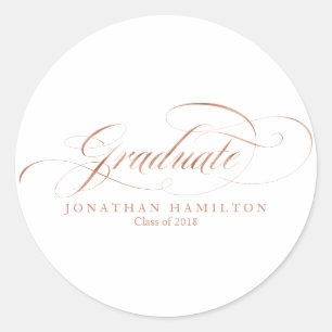 Sticker Rond Graduate Foil Rose Gold Elegant Script Graduation