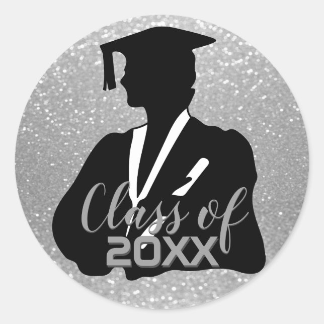Sticker Rond Graduate Girl Student - Classe de 20XX - Argent (Devant)