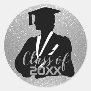 Sticker Rond Graduate Girl Student - Classe de 20XX - Argent