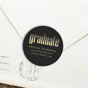 Sticker Rond Graduate Gold Black Adresse de retour simple
