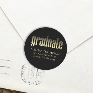 Sticker Rond Graduate Gold Black Adresse de retour simple