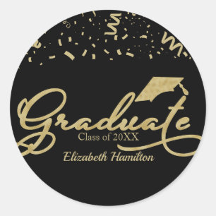 Sticker Rond Graduate Gold Foil Graduation Party Noir