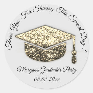 Sticker Rond Graduate Gold Grey Parties scintillant étudiant Co