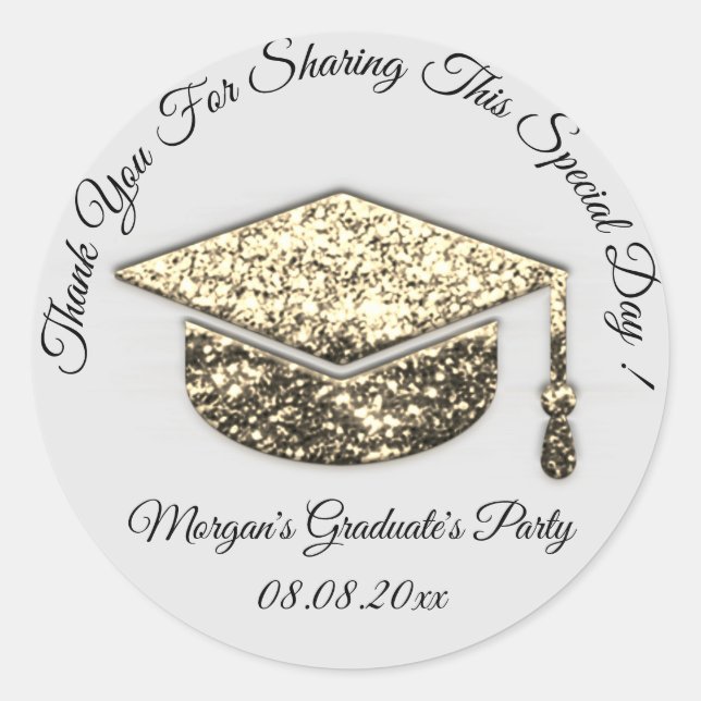 Sticker Rond Graduate Gold Grey Parties scintillant étudiant Co (Devant)
