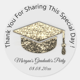 Sticker Rond Graduate Gold Grey Parties scintillant étudiant Co