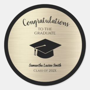 Sticker Rond Graduate Gold Metallic Congrats Graduation