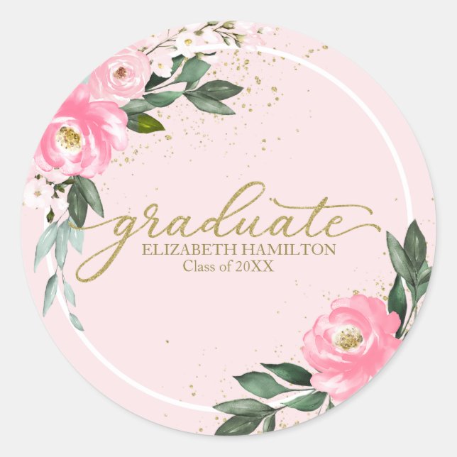 Sticker Rond Graduate Hot rose Floral fête de graduation (Devant)