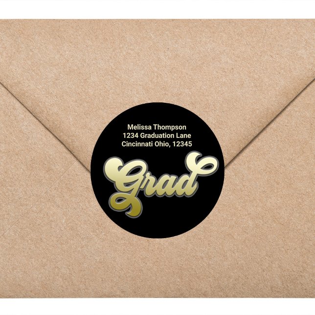 Sticker Rond Graduate Modern Simple Celebrations Retour Adresse (Graduation return address label sticker with gold typography.)