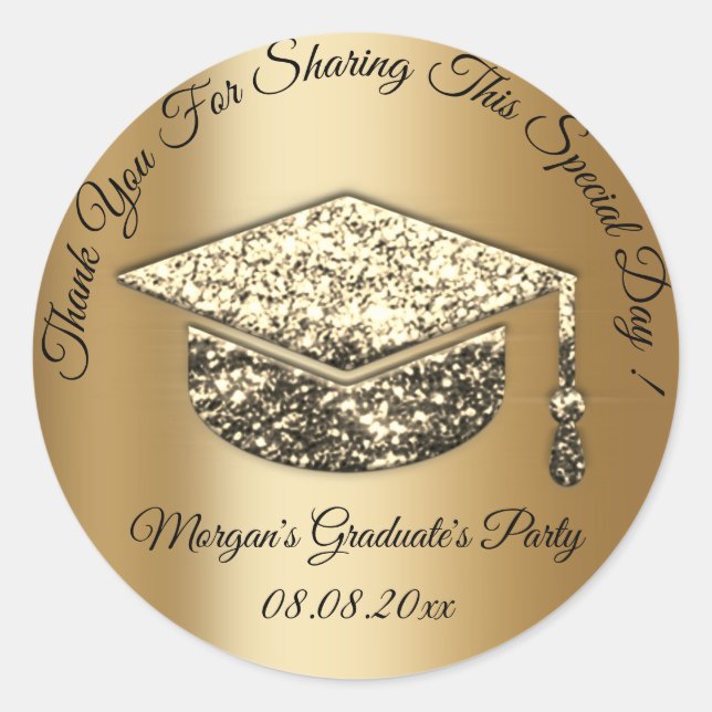 Sticker Rond Graduate Party GoldGlitter Student Cup Favoriser M (Devant)