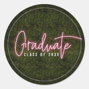 Sticker Rond Graduate Pink Neon Classe de Graduation