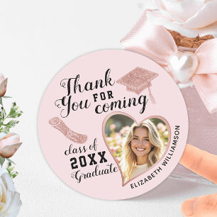 Sticker Rond Graduates Photo Blush Rose Merci de graduation