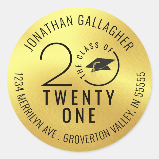Sticker Rond Graduation 2021 Metallic Gold Black Adresse de ret (Devant)