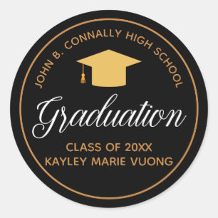 Sticker Rond Graduation 2023 Gold Black Elegant Custom Graduate