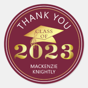 Sticker Rond Graduation 2023 Maroon Faux or ou Couleur personna