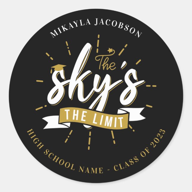 Sticker Rond Graduation 2024 The Sky's The Limit Graduate Black (Devant)