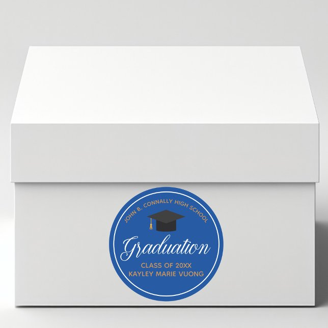 Sticker Rond Graduation 2025 Blue Gold Custom School Graduate (Créateur téléchargé)