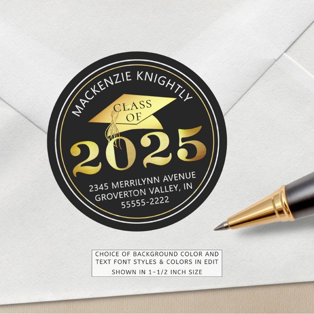 Sticker Rond Graduation 2025 Faux Gold Foil Adresse de retour (Créateur téléchargé)
