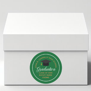 Sticker Rond Graduation 2025 Green Gold Custom School Party