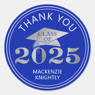 Sticker Rond Graduation 2025 Merci Royal Faux Silver Foil