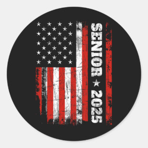 Sticker Rond Graduation 2025 Shirt Design avec nous Drapeau Sen