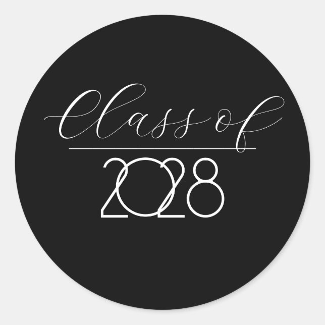 Sticker Rond Graduation 2028 Noir et blanc (Devant)