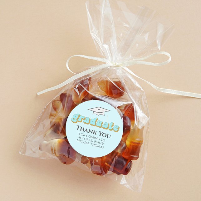 Sticker Rond Graduation blue Graduate Retro Typography Simple (Créateur téléchargé)