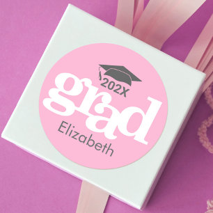 Sticker Rond Graduation Bold Simple Moderne Typographie rose do