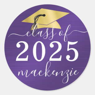 Sticker Rond Graduation Classe Of Metallic Script Purple