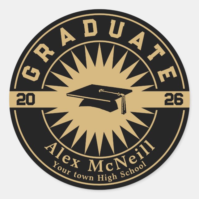 Sticker Rond Graduation Classic Gold & Black Template (Devant)