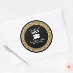 Sticker Rond Graduation Classy Black et Gold Glittery