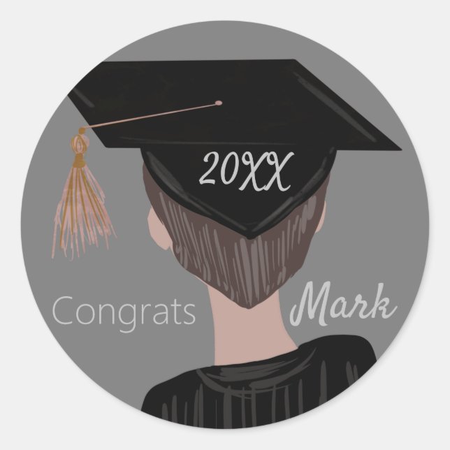 Sticker Rond Graduation College High School Graduate Guy (Devant)