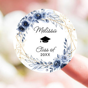 Sticker Rond Graduation de la Marine Blue Flowers