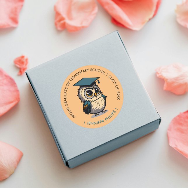 Sticker Rond Graduation des enfants de la chouette | Retour À L (Créateur téléchargé)