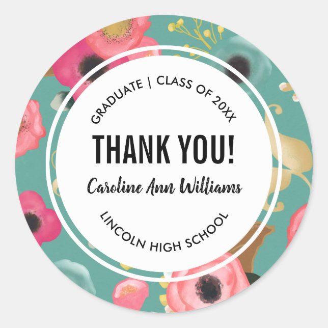 Sticker Rond Graduation du Merci Floral moderne (Devant)