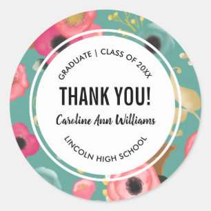 Sticker Rond Graduation du Merci Floral moderne