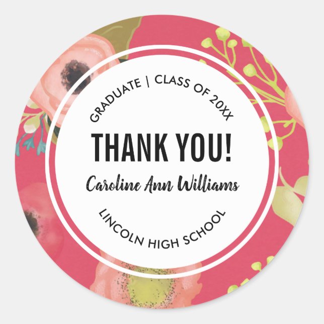 Sticker Rond Graduation du Merci Floral moderne (Devant)