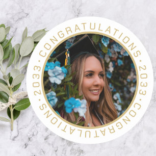 Sticker Rond Graduation Elegant Gold Photo personnalisée