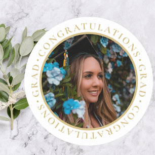 Sticker Rond Graduation Elegant Gold Photo personnalisée