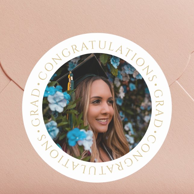 Sticker Rond Graduation Elegant Gold Photo personnalisée (Créateur téléchargé)