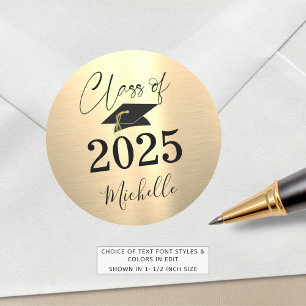 Sticker Rond Graduation Faux Métallic Or Script manuscrit