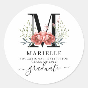 Sticker Rond Graduation Floral Monogramme