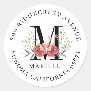 Sticker Rond Graduation Floral Monogramme Adresse de retour Lab