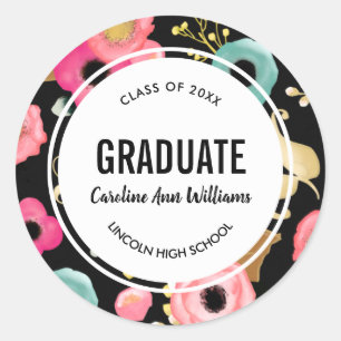 Sticker Rond Graduation Florale Moderne