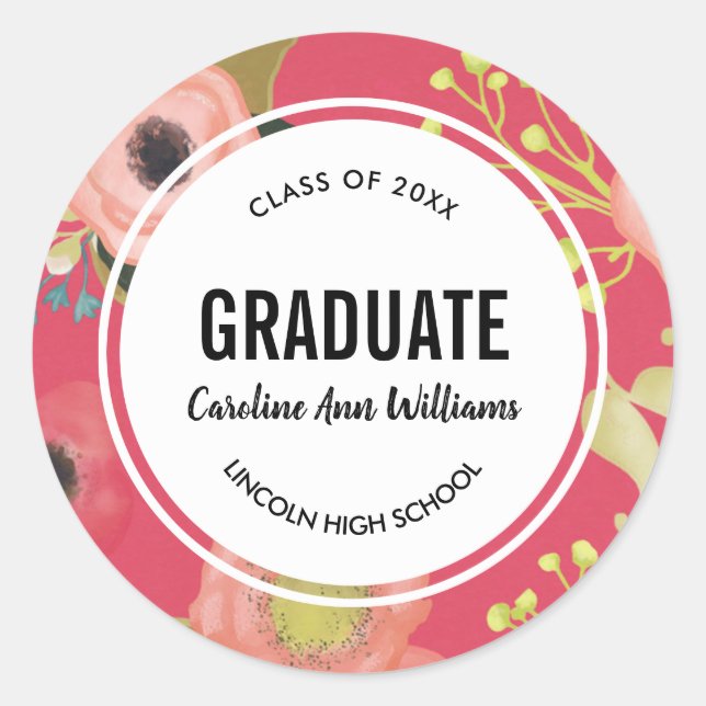 Sticker Rond Graduation Florale moderne (Devant)
