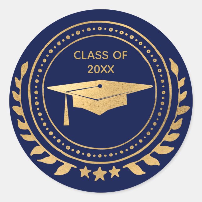 Sticker Rond Graduation Gold Blue Grad Casquette Classic Classe (Devant)