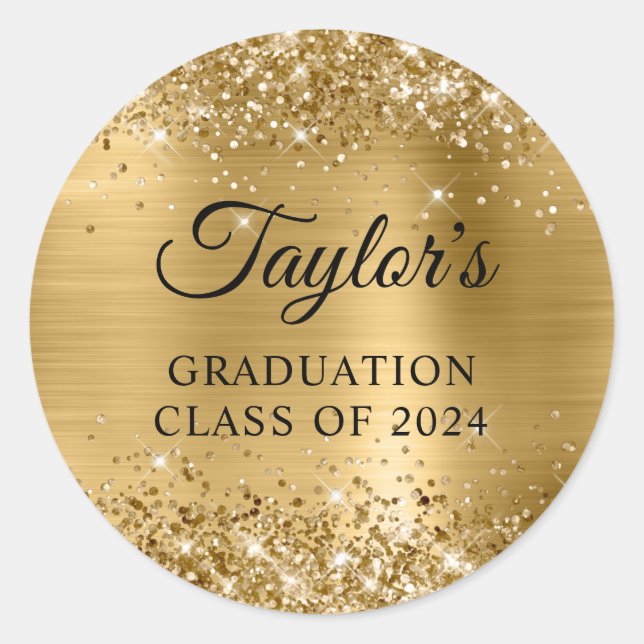 Sticker Rond Graduation Gold Foil Glittery (Devant)