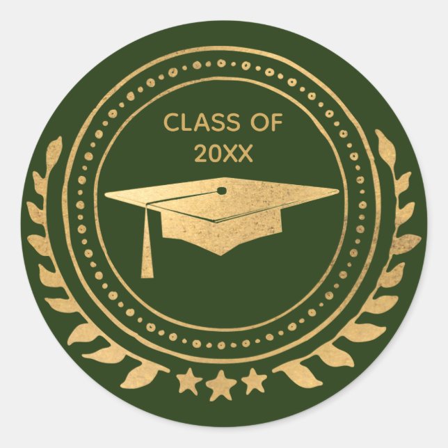 Sticker Rond Graduation Gold Green Elegant Classe classique (Devant)