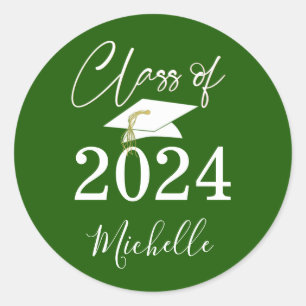 Sticker Rond Graduation Green Script Classe Année